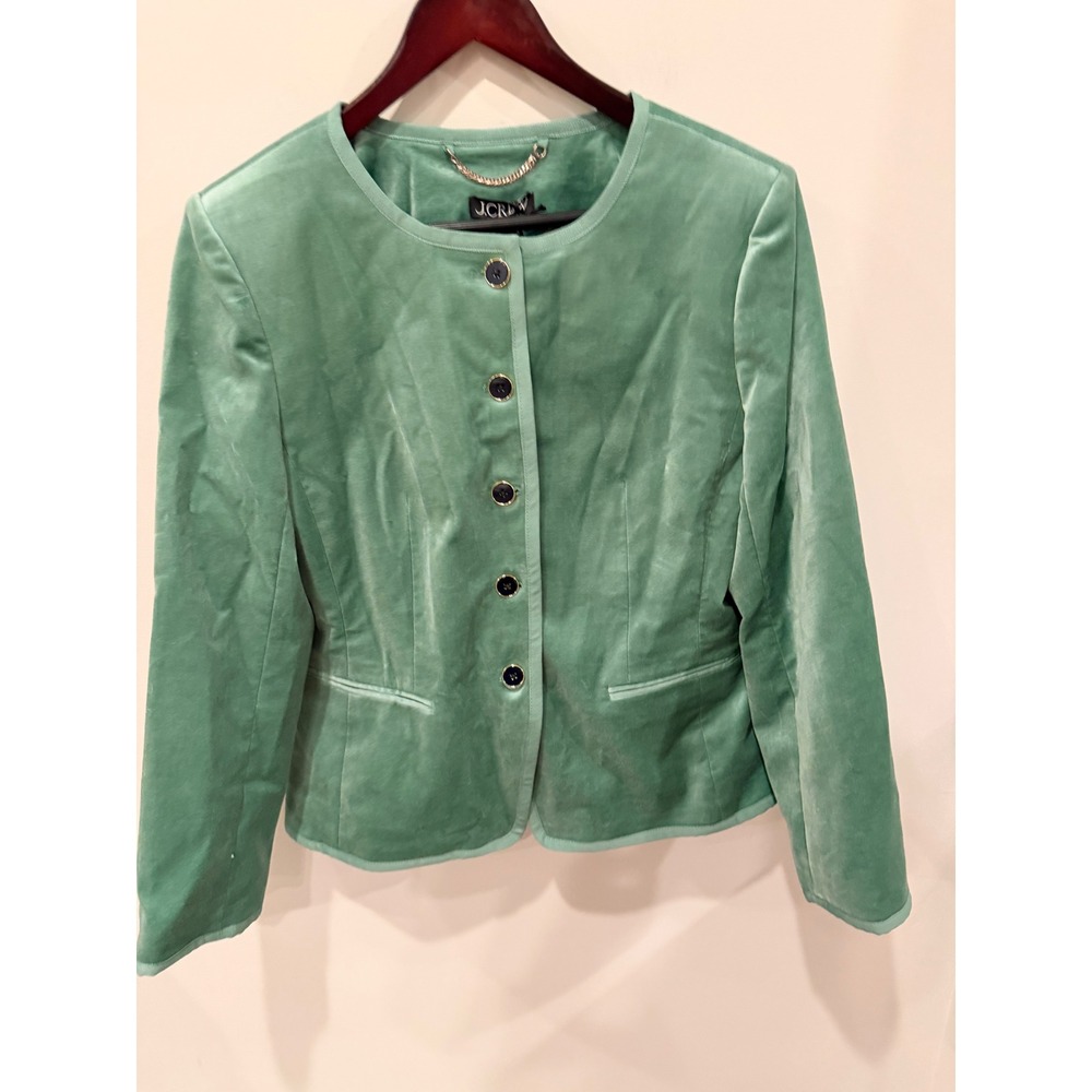 J.Crew Green Velvet Jacket Blazer Italian Fabric Ora Tessuti Size 12 NWT